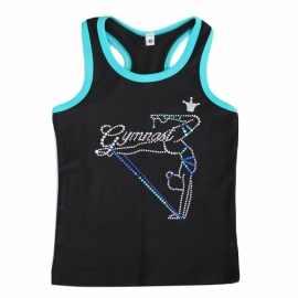 Black top with turquoise ending and Gymnast Print