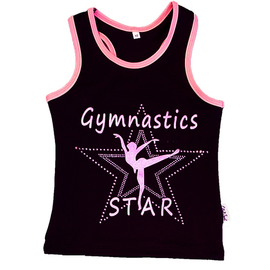 Black top with bright pink ending GYMNASTICS STAR