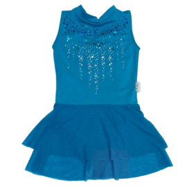Turquoise leotard without sleeves with double mesh skirt BLUE RAIN