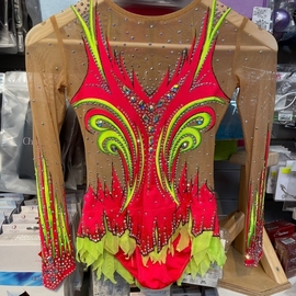 Red bright yellow leotard with a lots of SWAROVSKI crystals