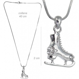 Necklace ice skate pendant with rhinestones