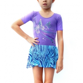 Purple leotard  Butterflies with pleated skirt