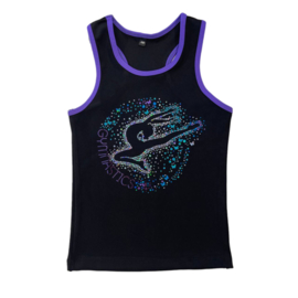 Black top with purple ending and Gymnast Print