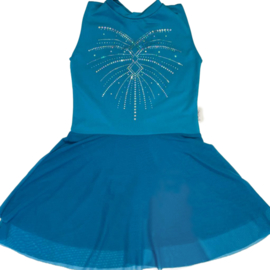 Turquoise leotard without sleeves with double mesh skirt and sparkling motif