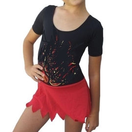 Black leotard for rhythmic gymnastic with red skirt