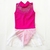 Fluorescent pink leotard without sleeves, crystals and skirt Сomet's trail